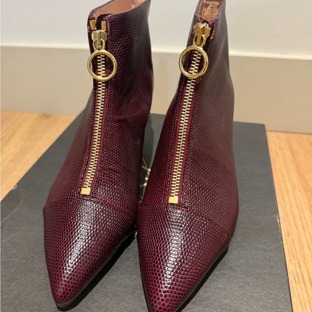 J. Crew Dark Red Ankle Boots with Gold Zipper - Picture 1 of 7